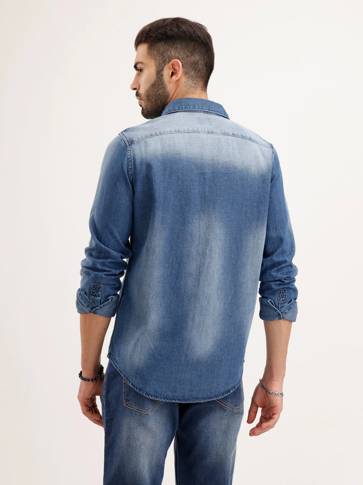 Regular Fit Faded Denim Shirt | Light Blue