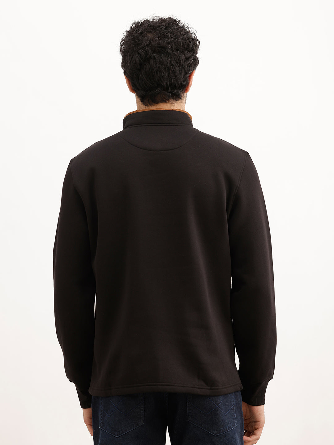 Solid Contrast Quarter Zipper Sweatshirt | Black