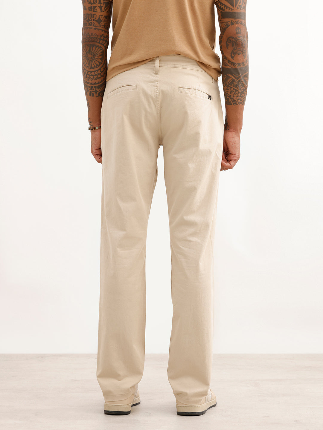 Solid Slim Fit Pleated Trouser | Off White