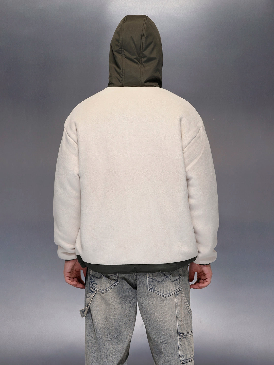Olive Block Sherpa-Panel Jacket | Beige