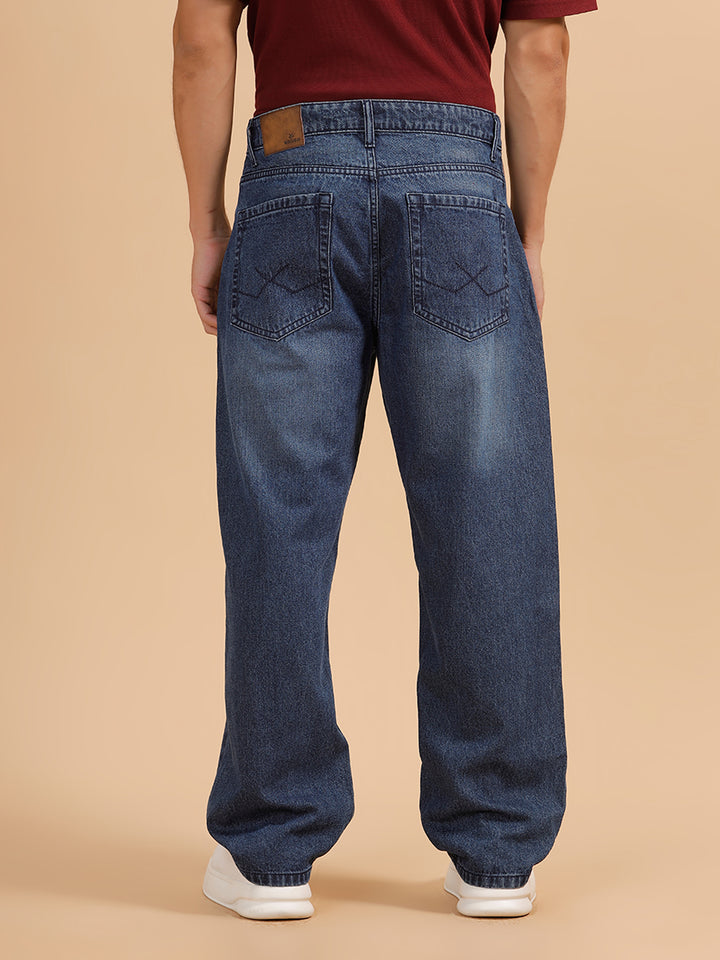 Casual Heavy Fade Loose Fit Jeans| Blue