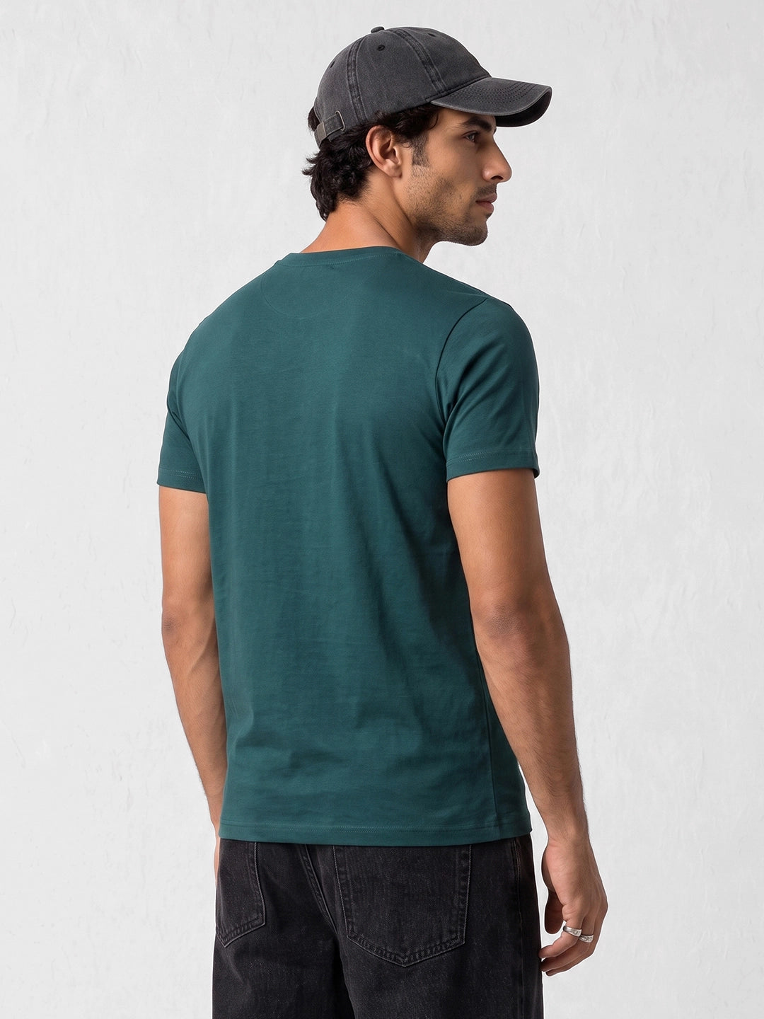 Slim Fit Placement Printed T-Shirt | Dark Green