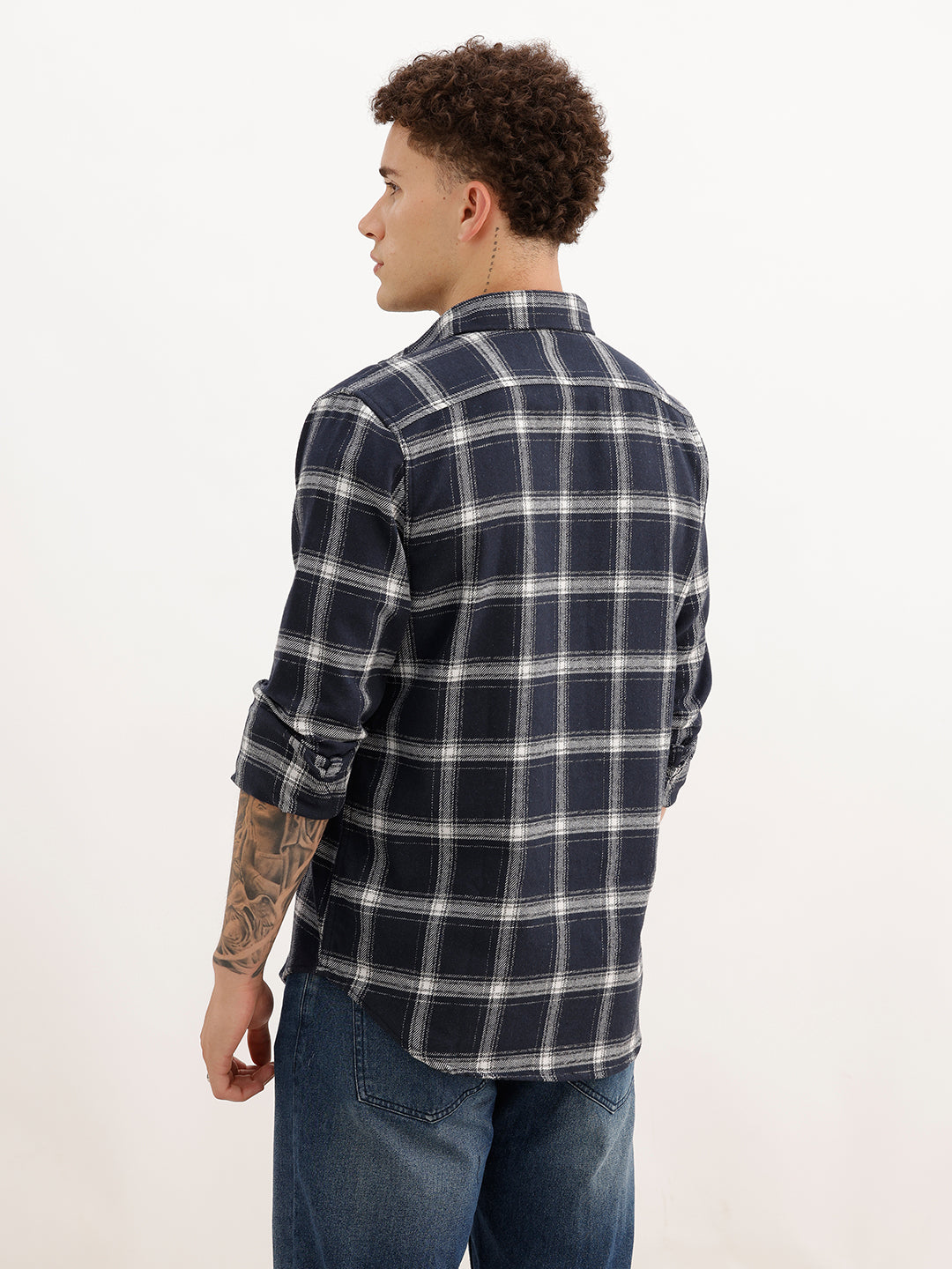 Slim Fit Full Sleeve Checkered Shirt | Navy Blue | WSH02FSSL0326S