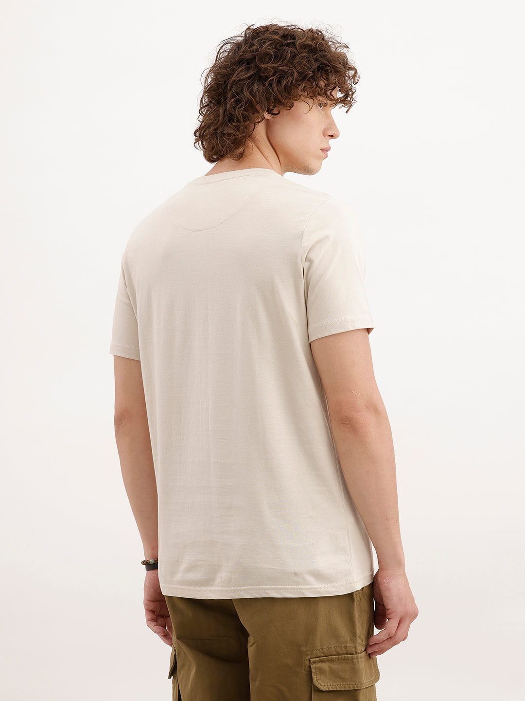 Slim Fit Placement Printed T-Shirt  | Beige