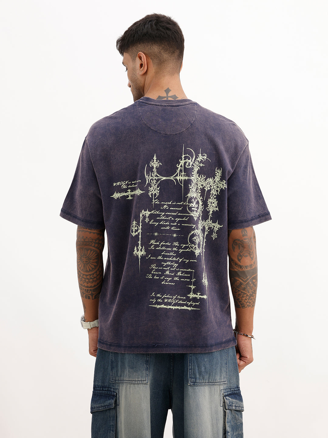 Washed Oversized Placement Printed T-Shirt | Blue