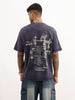 Washed Oversized Placement Printed T-Shirt | Blue