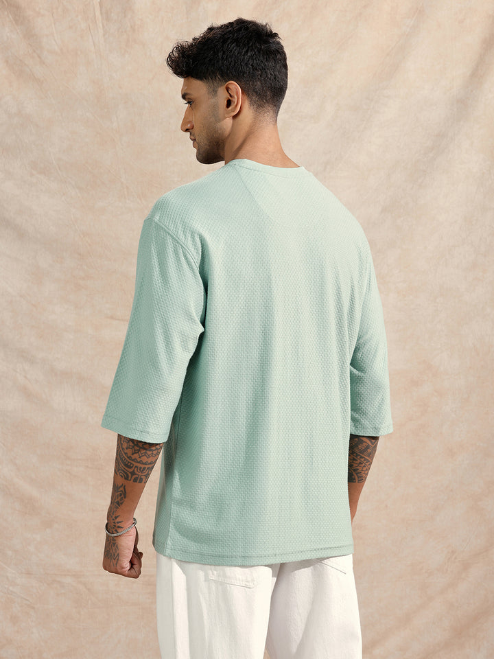 3/4th Sleeve Textured T-Shirt | Green