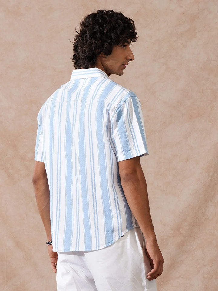 Textured Stripes Comfort Fit Shirt | Blue