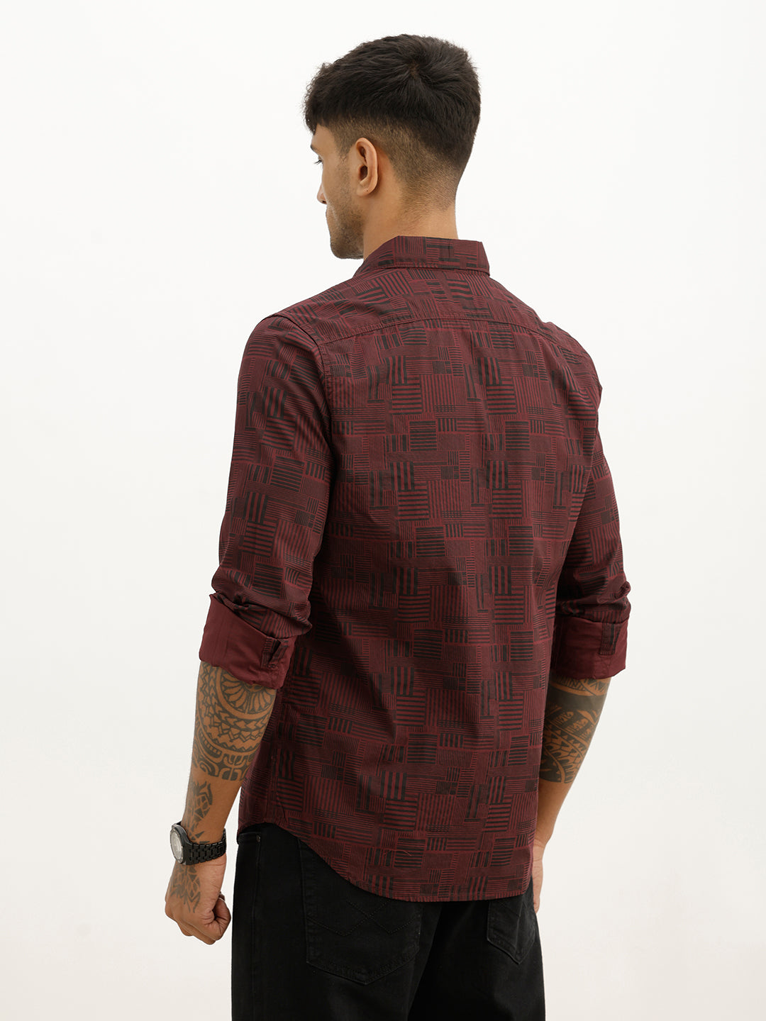 Slim Fit AOP Full Sleeve Shirt | Black