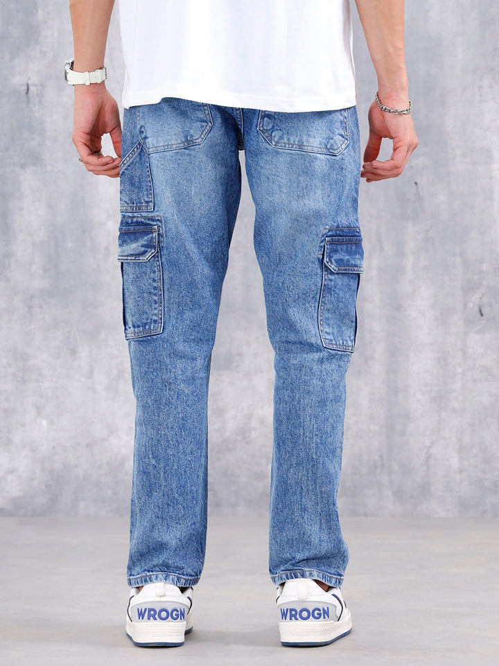 Men's Casual Relaxed Fit Cargo Jeans | Med Stone