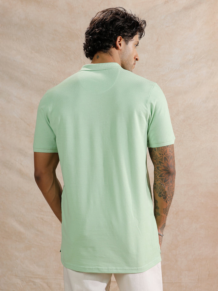 Diagonal Colour Blocked Polo T-Shirt | Light Green
