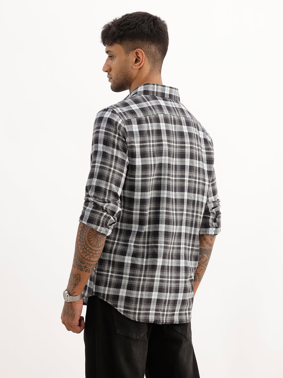 Classic Slim Fit Checkered Shirt | Black
