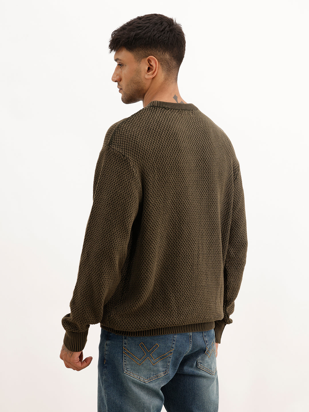Comfort Fit Textured Knited Sweater | Olive