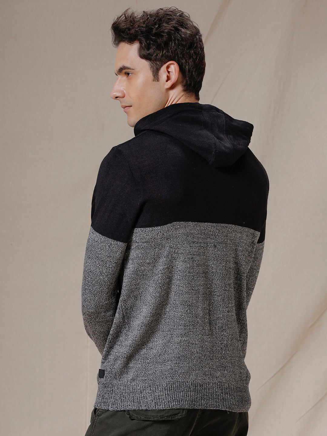 Colourblocked Hooded Black Sweater
