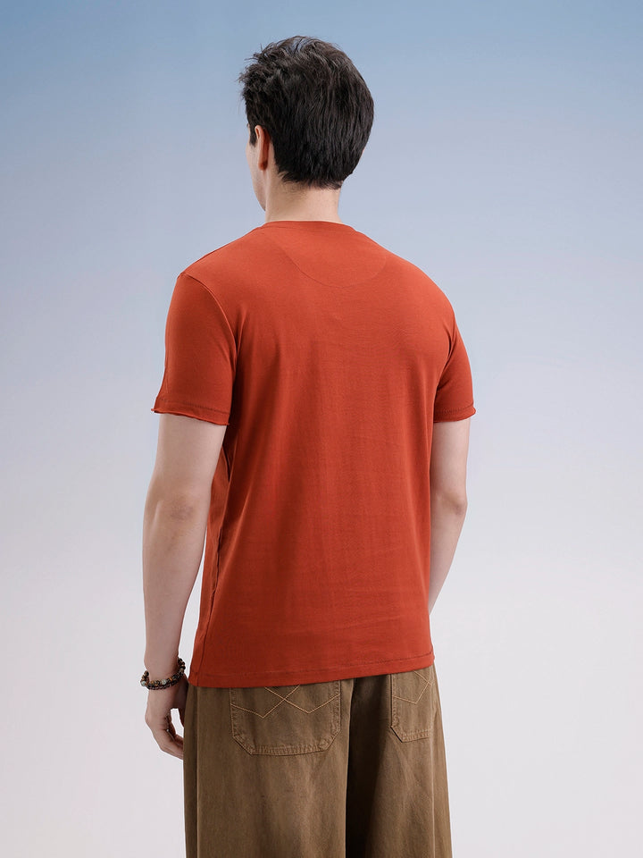 Slim Fit Classic Placement Printed T-Shirt  | Rust