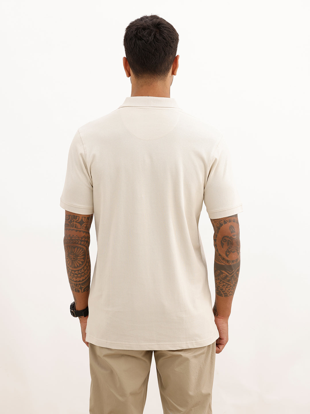 Solid HD Printed Polo T-Shirt | Beige | WWTS367F