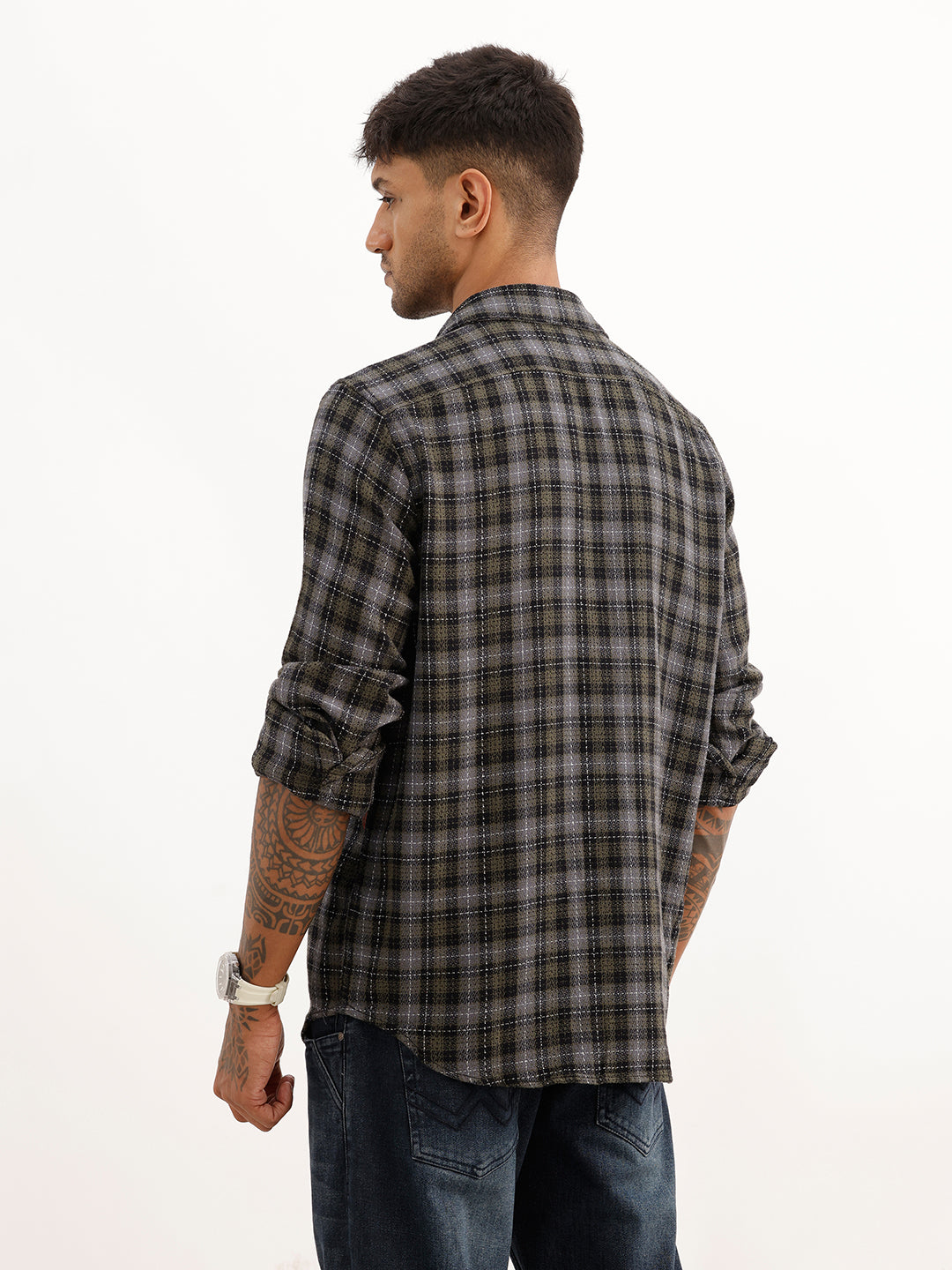 Slim Fit Textured Full Sleeve Shirt | Olive