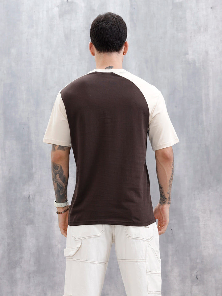 Wrogn Men's Casual Colorblocked T-Shirt  | Dark Brown