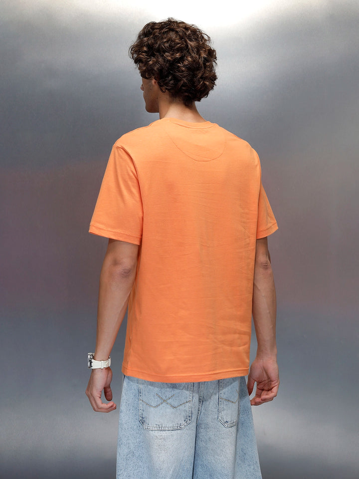 Wrogn Men's Regular Fit T-shirt with Chest Graphic | Orange