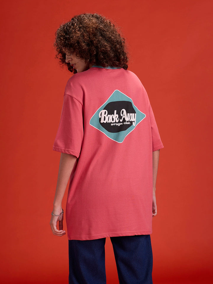 Contrast Neck Retro Graphic Printed Oversized Fit Tshirt | Red