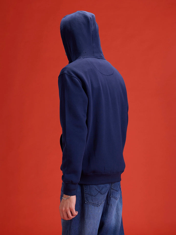 men's casual front zip up hooded sweatshirt | Blue