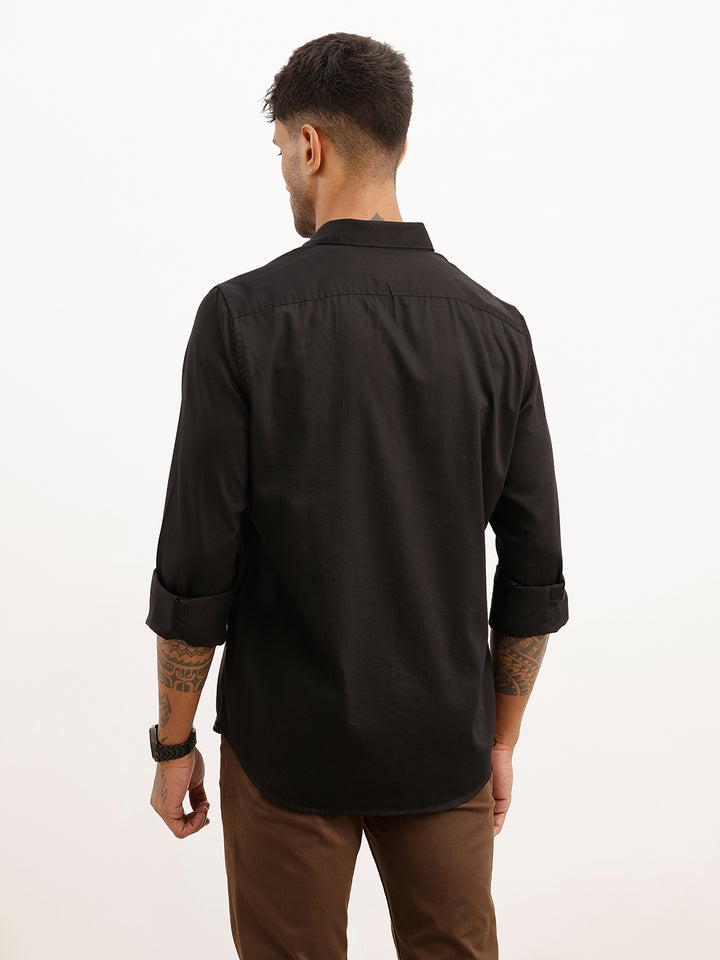 Solid Slim Fit Full Sleeve Shirt | Black