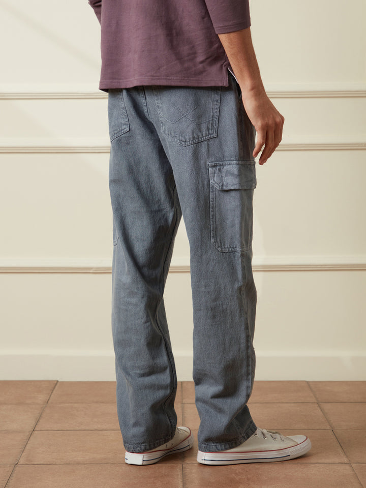 Solid Anti Fit Denim Cargo | Grey