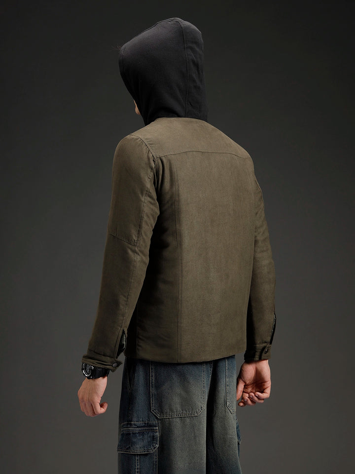 Wrogn Men's Slim Fit Hooded Jacket | Olive