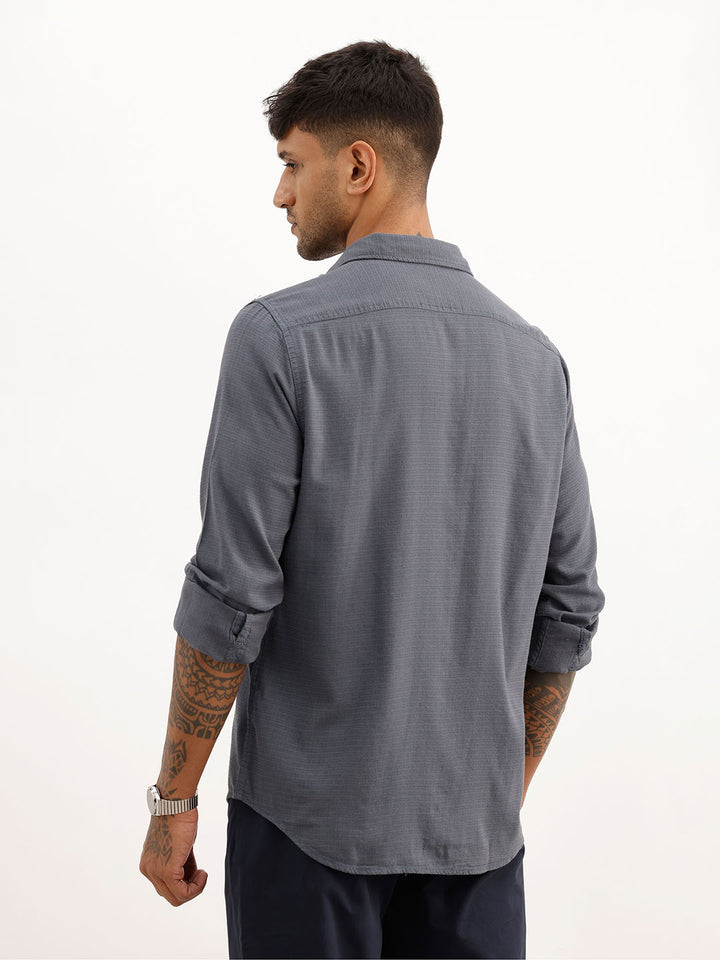 Solid Slim Fit Textured Shirt | Grey