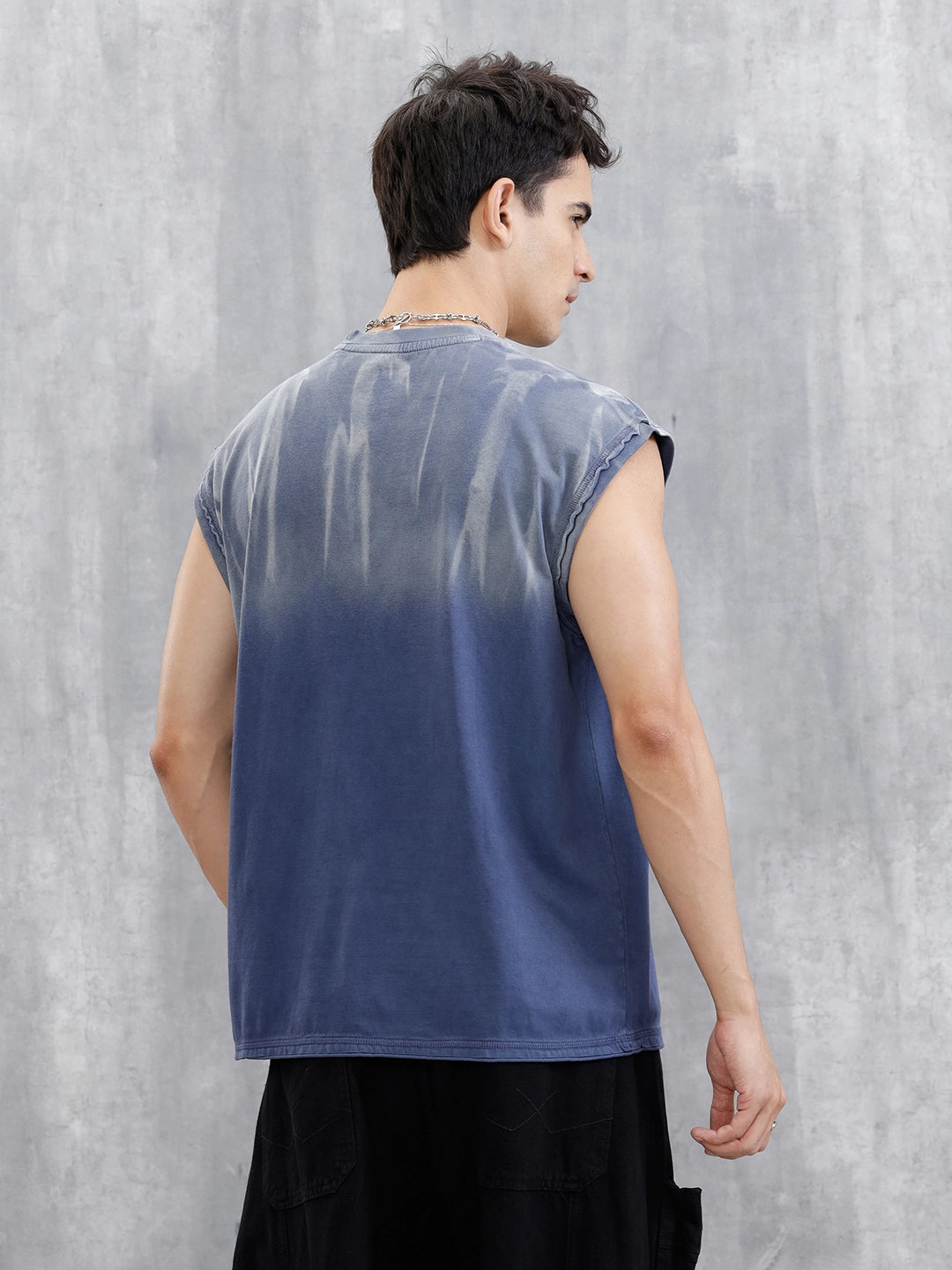 Washed Cut Off Sleeves T-Shirt | Blue