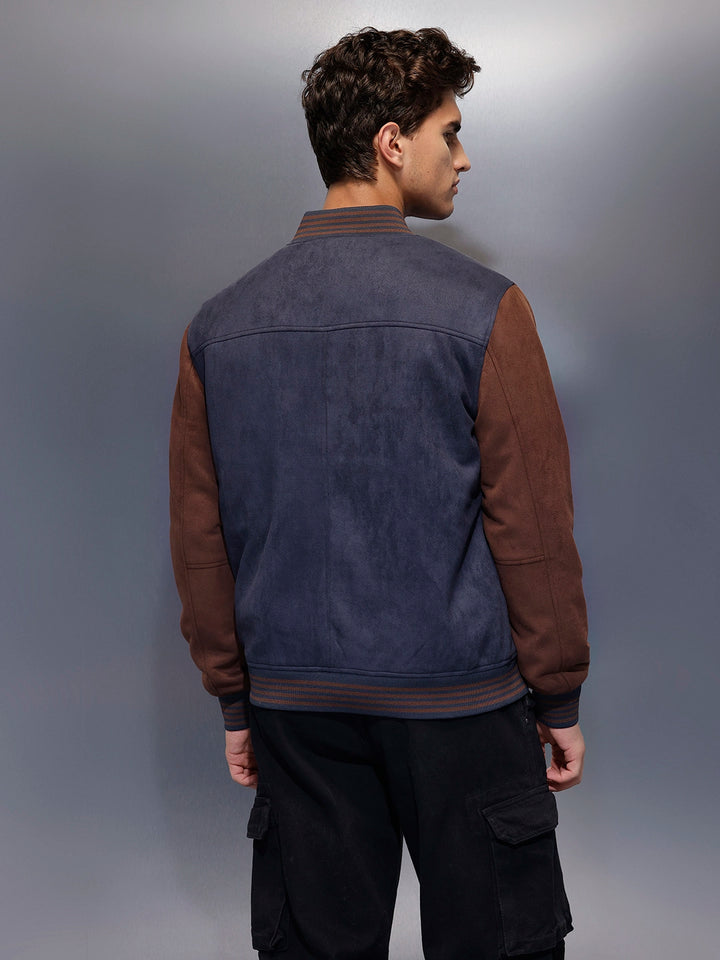 Two-tone suede finish jacket | Navy Blue