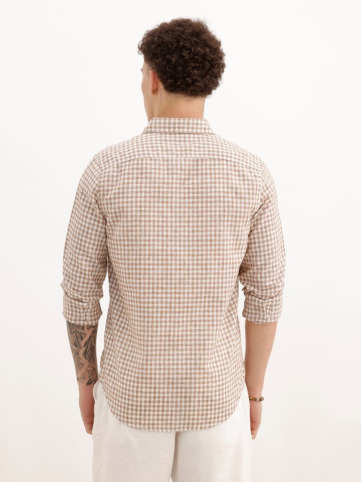 Slim Fit Full Sleeve Checkered Shirt | Brown