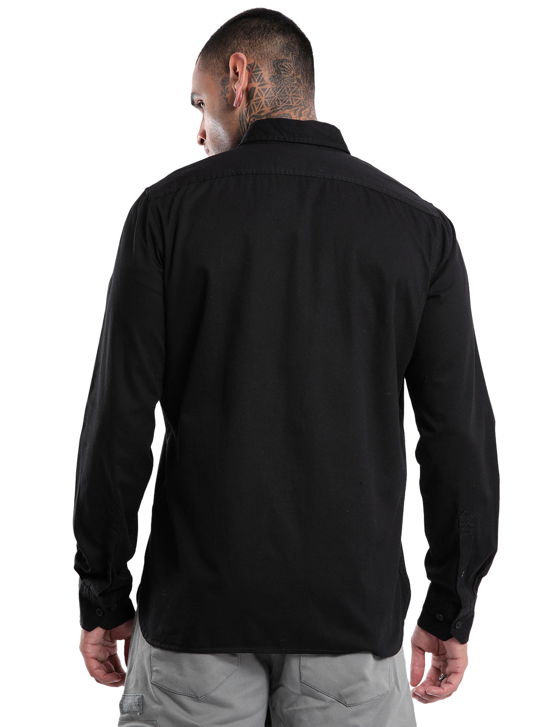 Urban Solid Black Long Sleeve Shirt