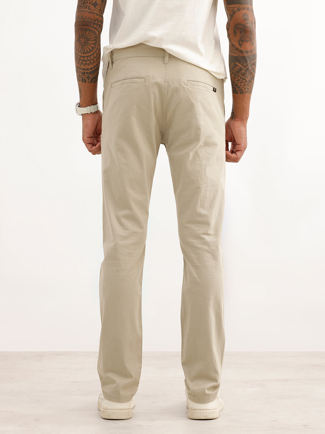 Solid Slim Fit Pleated Trouser | Beige