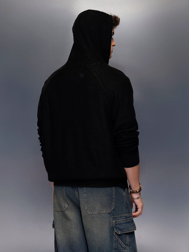 Solid Oversized Hooded Sweater   |  Black