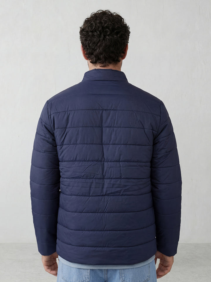 Solid Regular Fit Puffer Jacket | Dark Blue