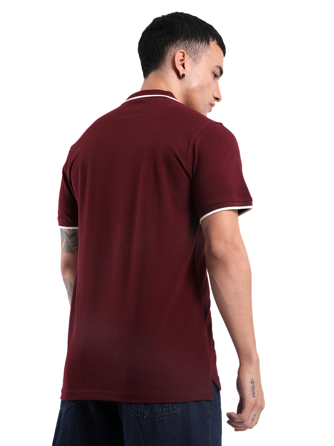 Maroon Collar Tipped Polo T-Shirt