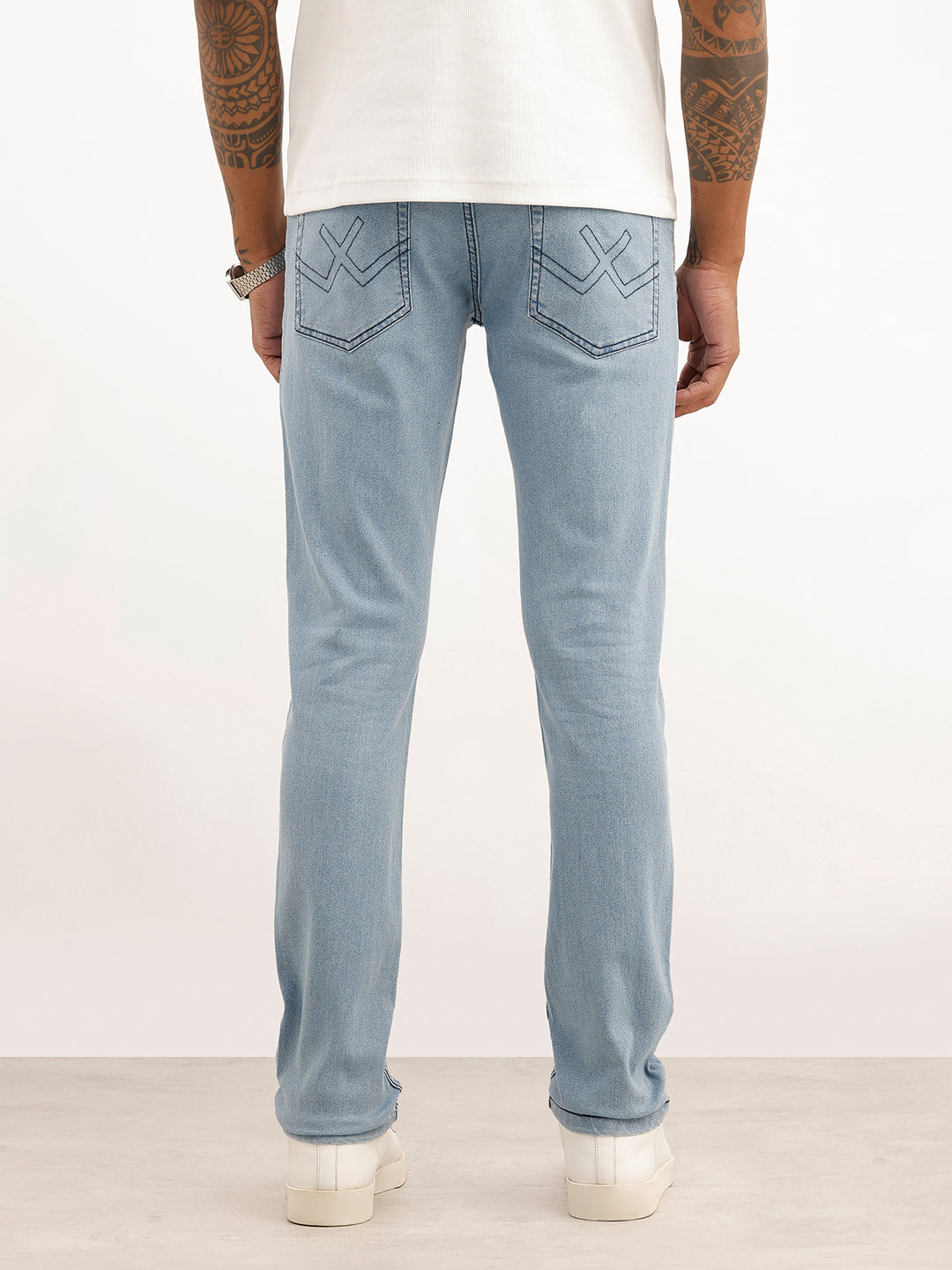Washed Solid Slim Fit Jeans | Light Blue | WJN100SL7611W