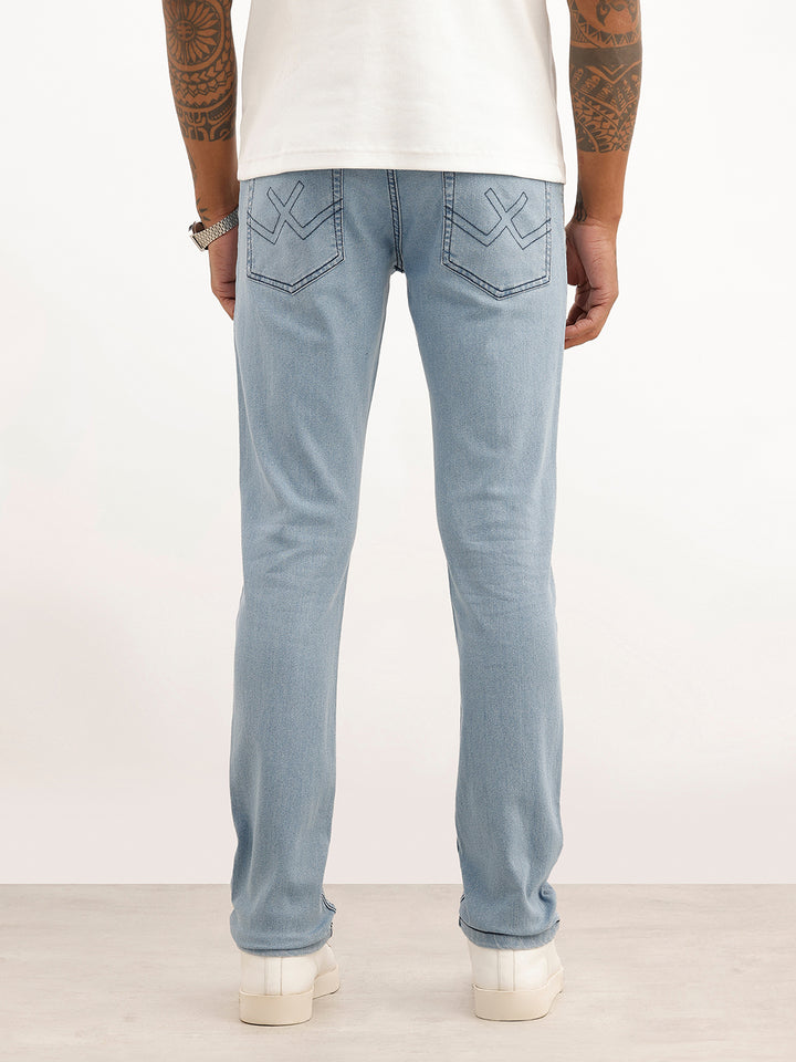 Washed Solid Slim Fit Jeans | Light Blue