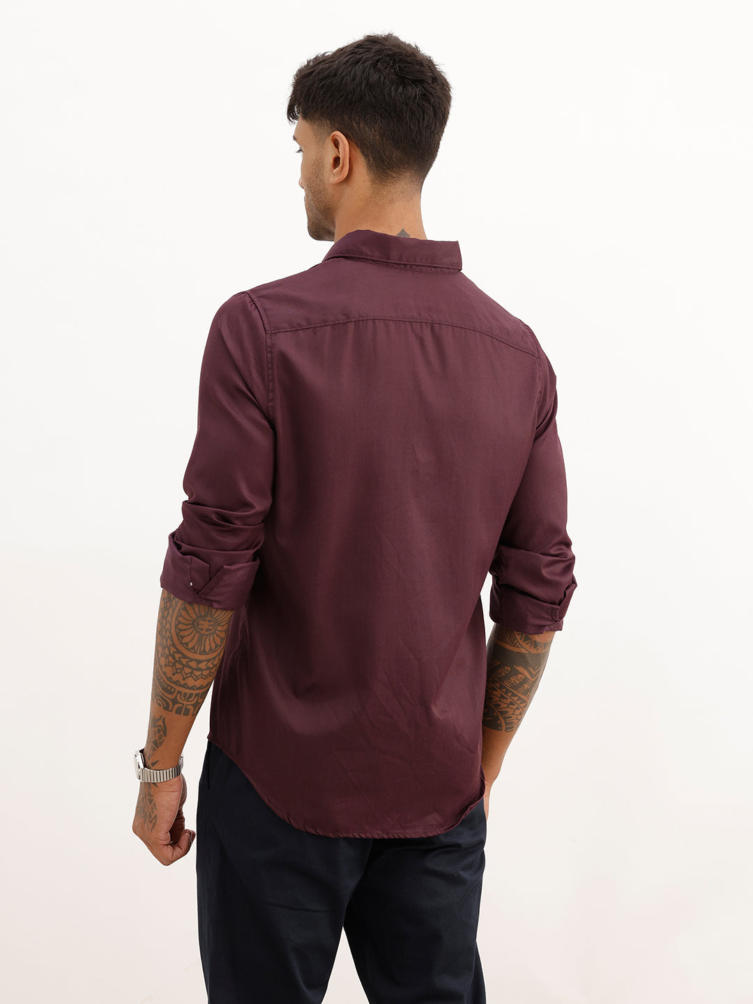 Regular Fit Textured Full Sleeve Shirt | Wine | WWSH9186F