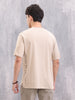 Casual Comfort Fit T-shirt With Typo Print And High Low Bottom Hem | Beige