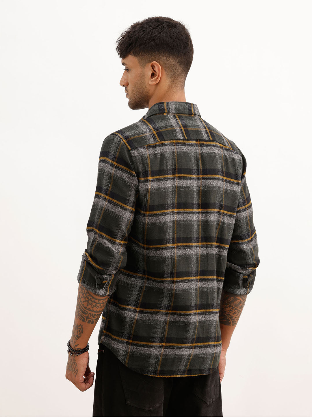 Slim Fit Checkered Full Sleeve Shirt | Dark Green