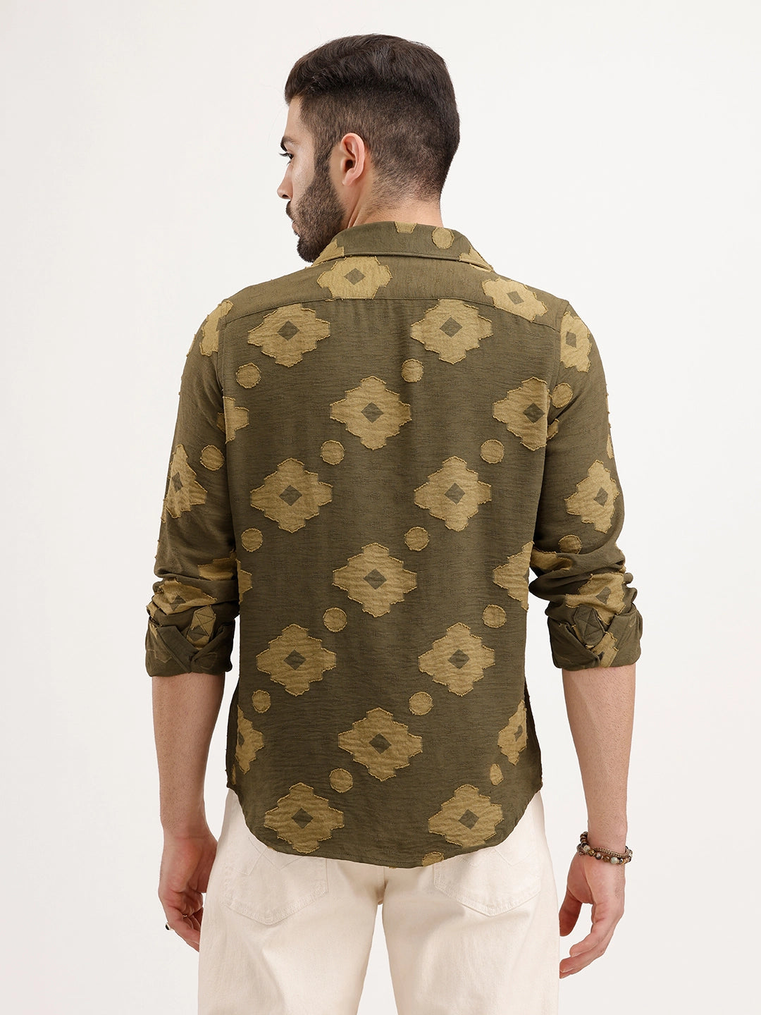 Regular Fit Jaquard AOP Shirt | Green