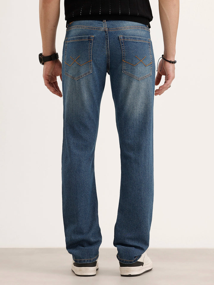 Faded Straight Fit Denim Jeans | Light Blue
