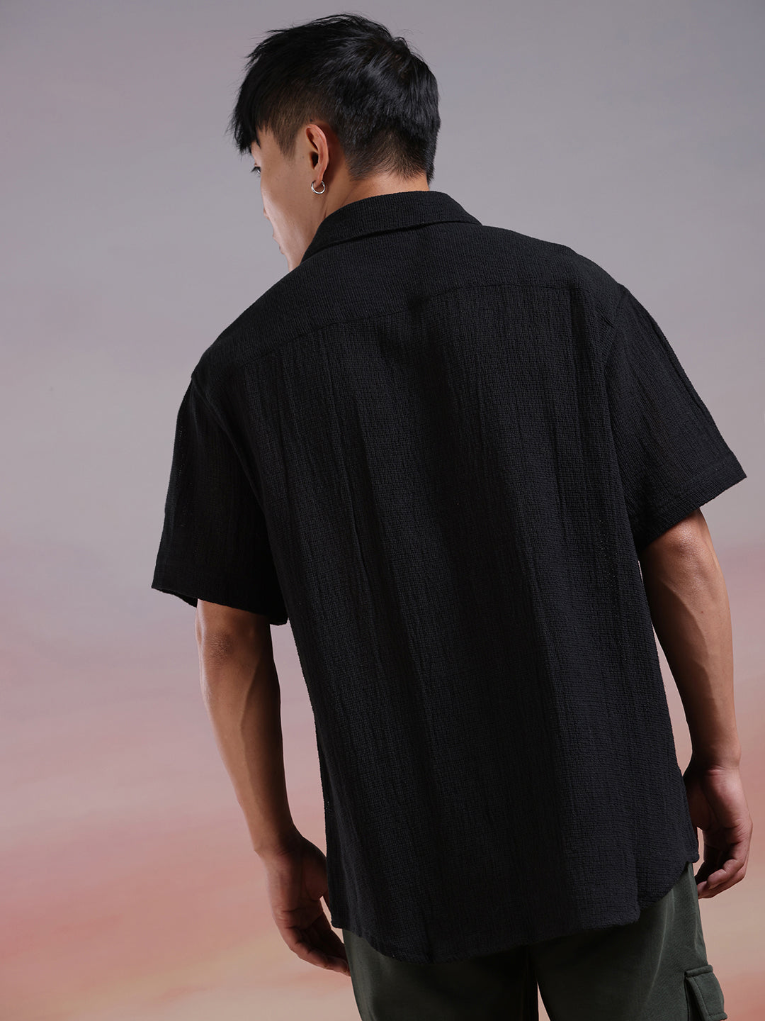 Textured Half Sleeve Black Shirt