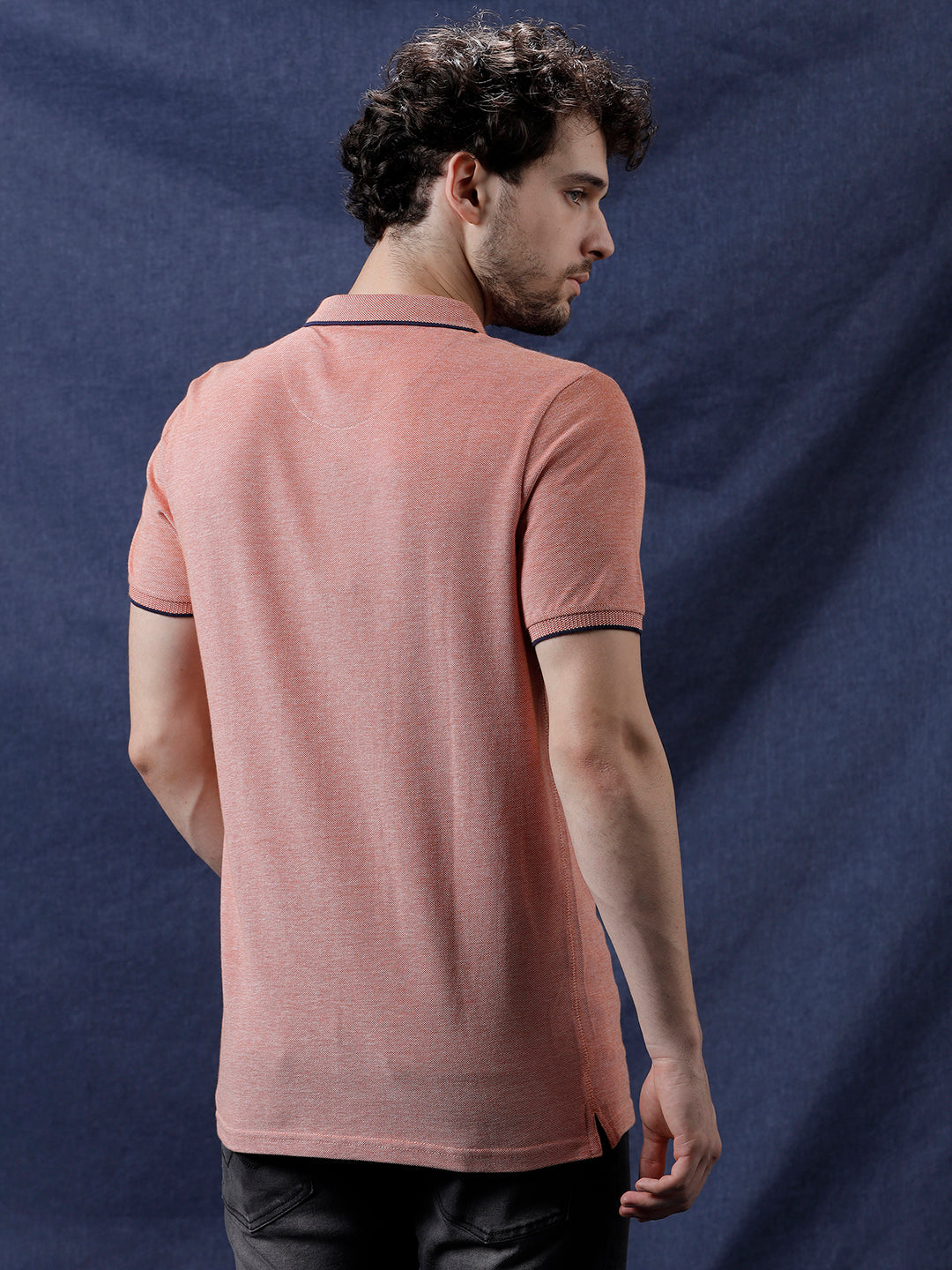 Solid Pink Polo Collar T-Shirt