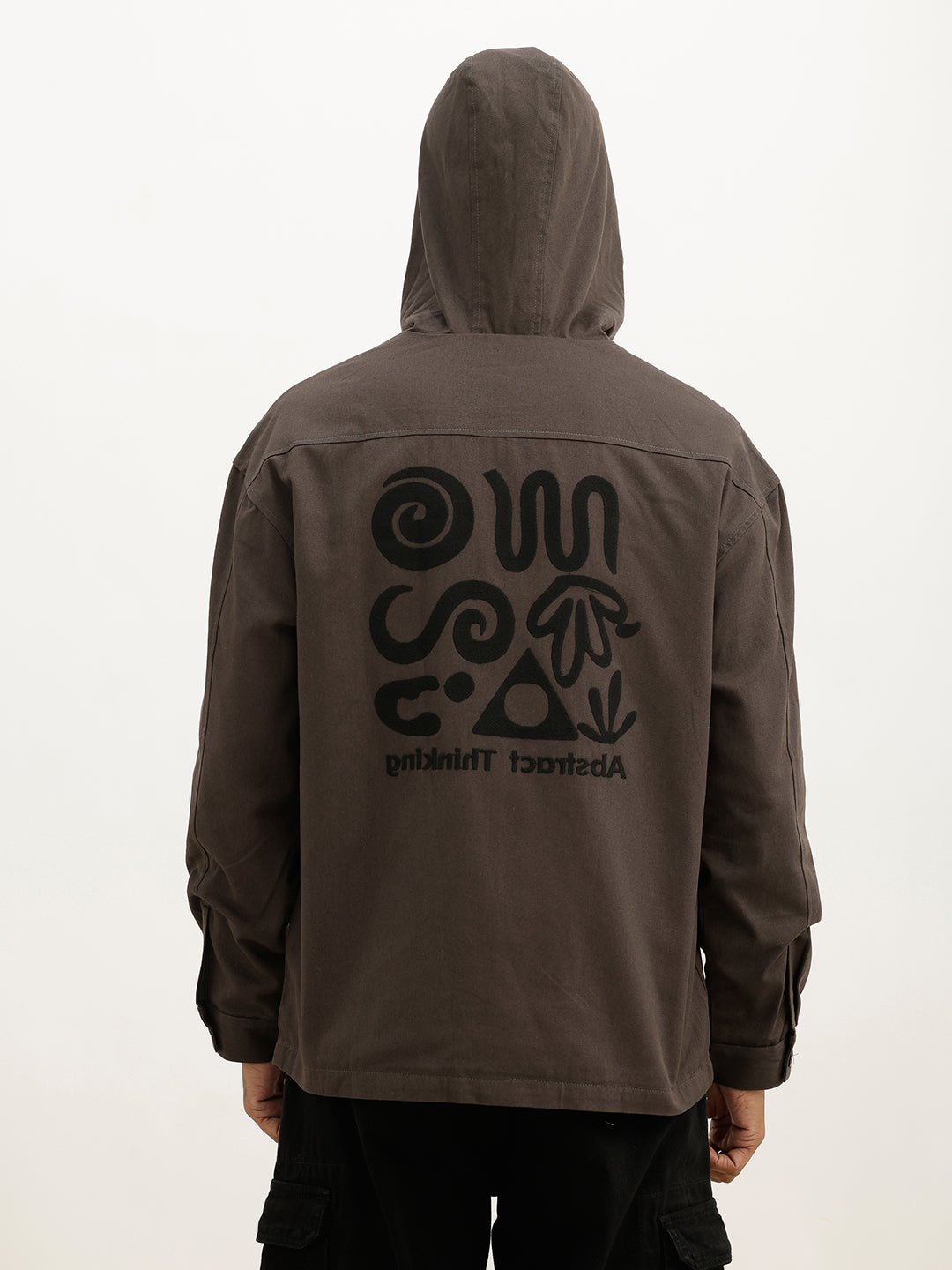 Oversized Embroidered Detail Hooded Jacket | Grey