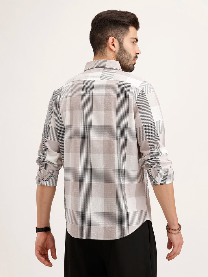 Textured Slim Fit Checkered Shirt | Grey