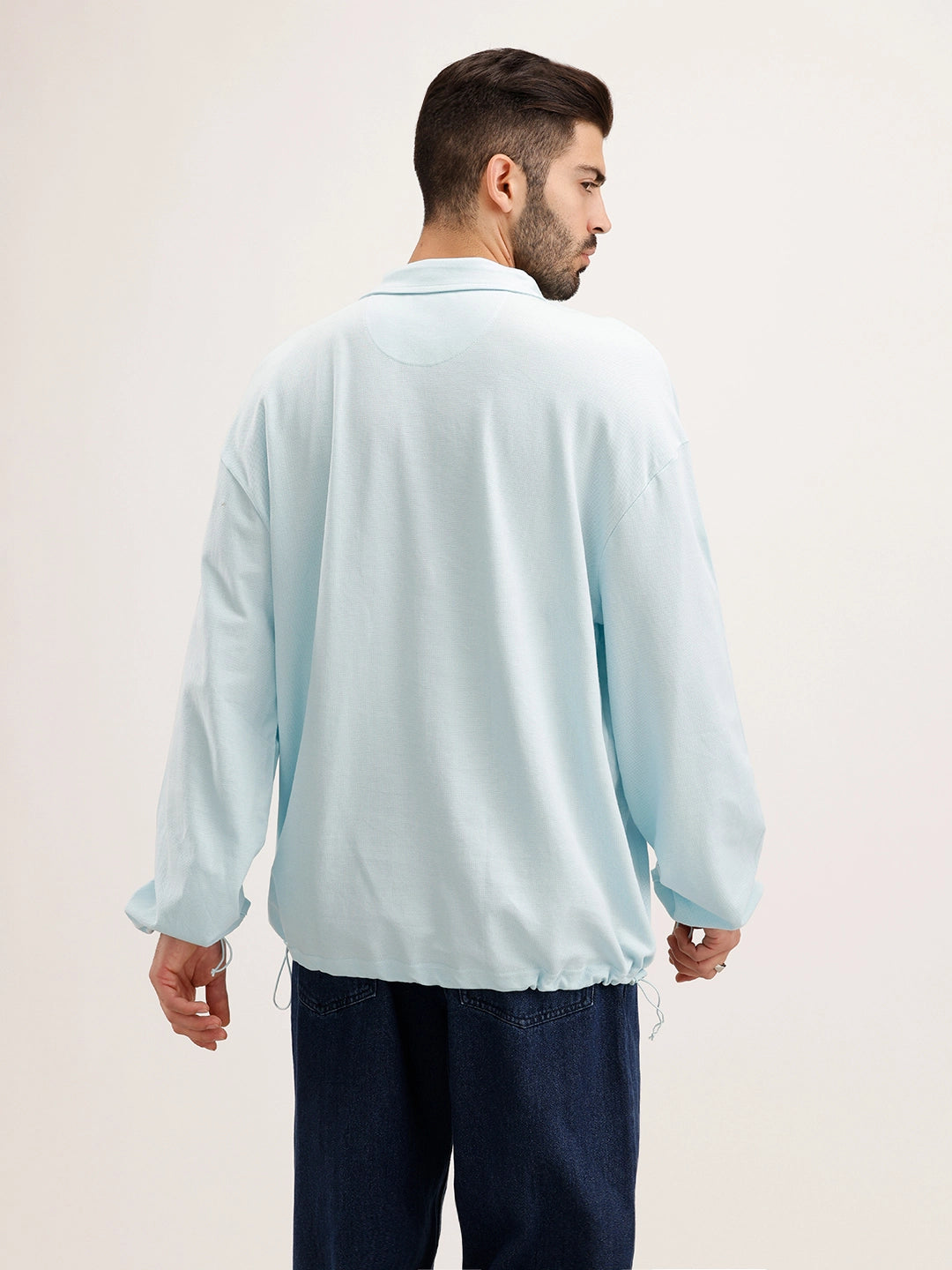 Oversized Plus Fit Full Sleeve T-Shirt | Light Blue