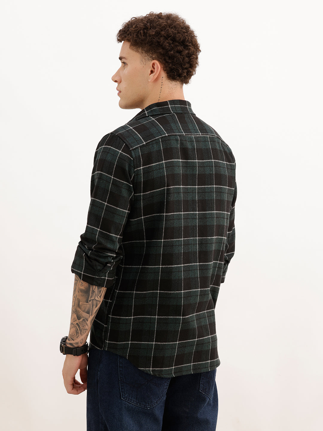 Slim Fit Full Sleeve Checkered Shirt | Dark Green | WSH02FSSL0330S